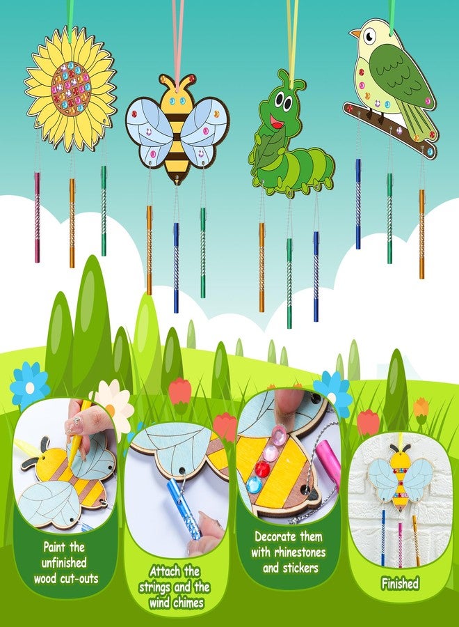 TREACLUB 12 Pack Wind Chime Kit for Kids Make Your Own Wind Chime DIY Wood Arts and Crafts Decorative Coloring Wooden Hanging Ornaments for Girls Boys Home School Activity Party Supplies(Spring Flower Animal) - Image 2